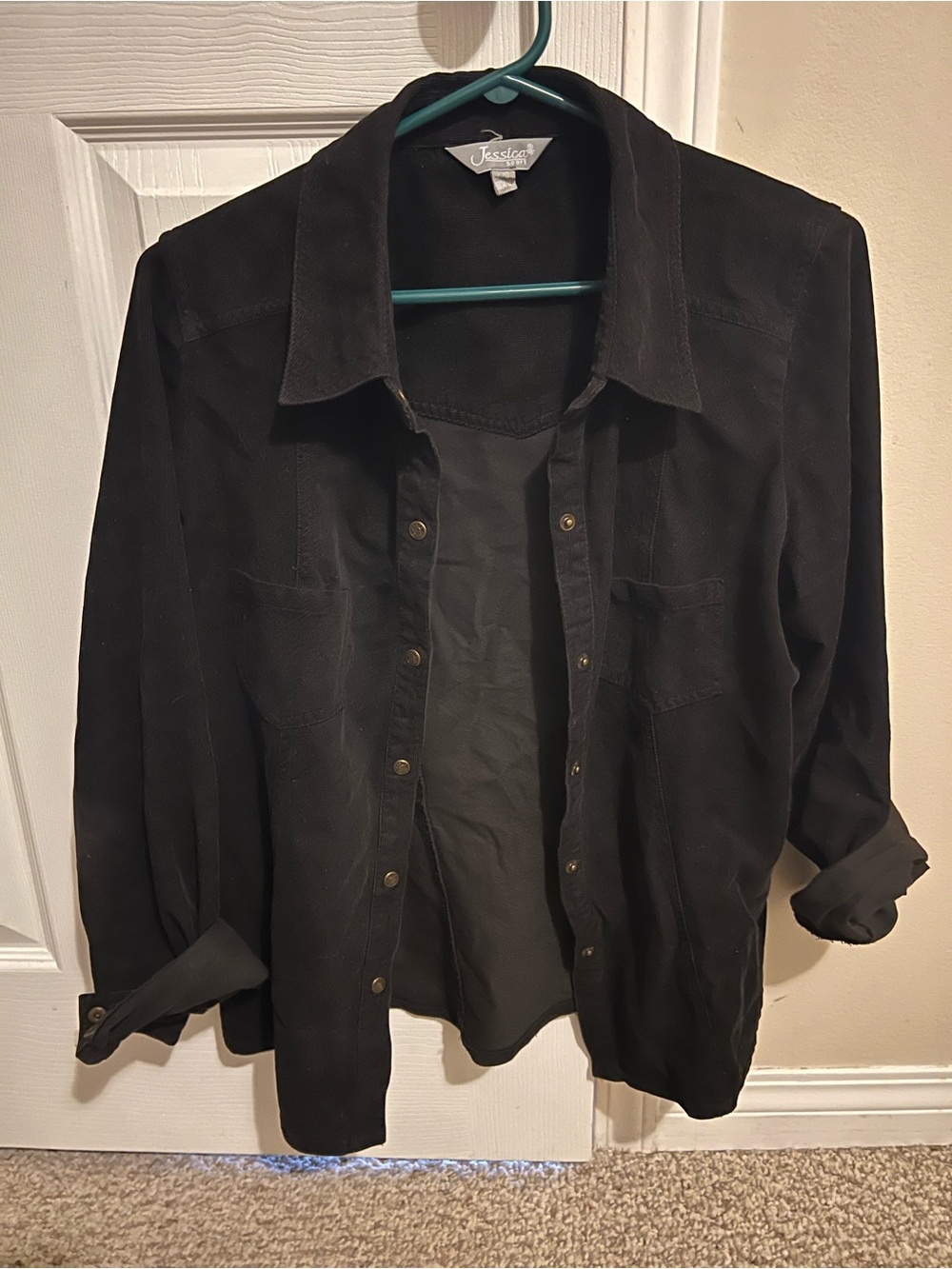 Vintage Jessica Black Button-Front Cuorduroy Shirt Jacket size Large